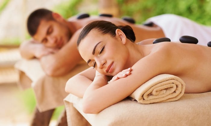 Couple relaxing at L'abri day spa