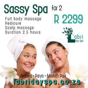 Sassy spa special for 2 people L'abri day spa