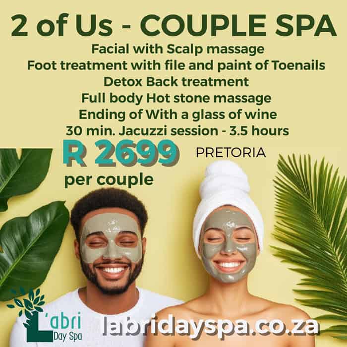 2 of us couple spa package L'abri day spa Pretoria